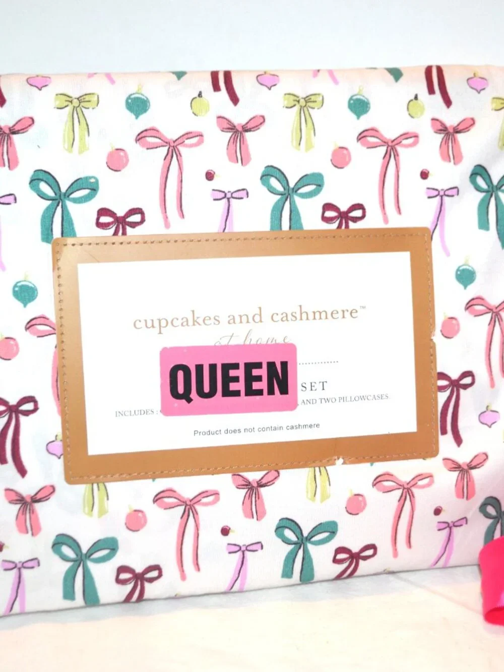 Queen Size Cupcakes and Cashmere Sheet Set Holiday Bows and Ornaments
